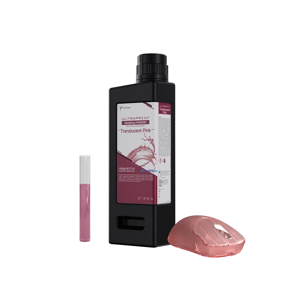 ขวดเรซินล้างน้ำ HeyGears UltraPrint-Modeling PAWW20 สีชมพูกึ่งใส